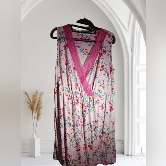 DREAMS CO Floral Sleeveless Lace Trim Nightgown Pink Ladies Plus size 18-20 LG - Picture 3 of 5